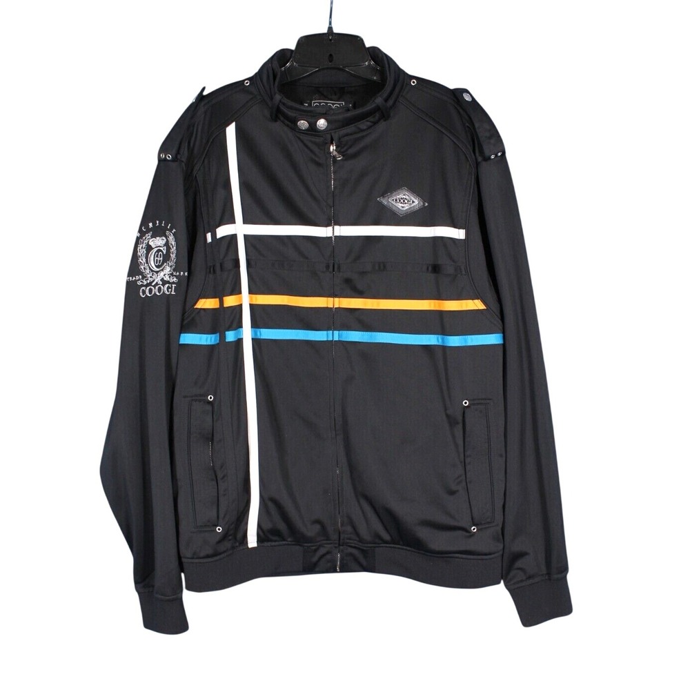 VTG COOGI Men's Black STRIPES & LOGO PRINT Zip STREETWEAR TRACK JACKET Sz XL
